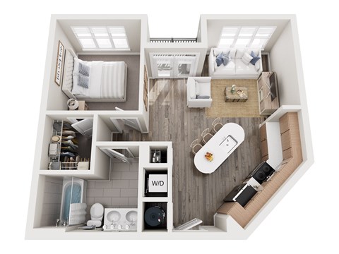 Floor plan for 1 bed, 1 bath, 755 sqft